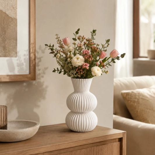 FLORERO ESTRIADO BLANCO 20 CM MODERNO PARA HOGAR - 1