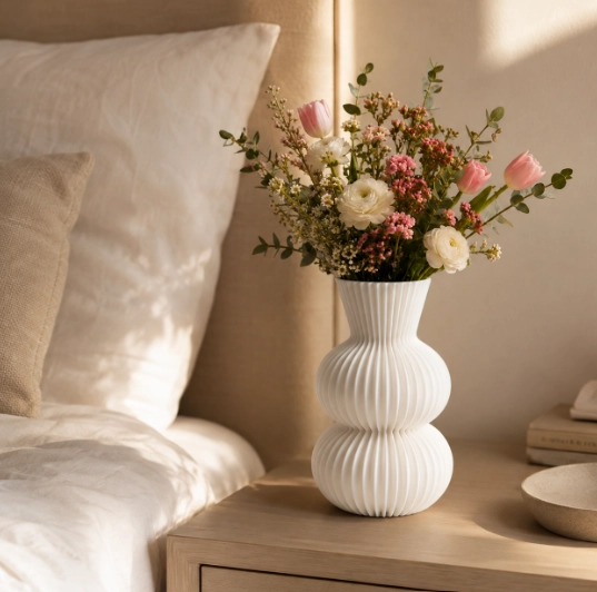 FLORERO ESTRIADO BLANCO 20 CM MODERNO PARA HOGAR - 3
