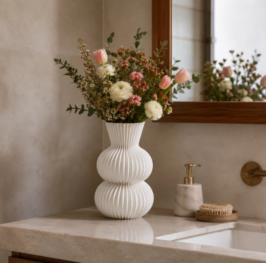 FLORERO ESTRIADO BLANCO 20 CM MODERNO PARA HOGAR - 4