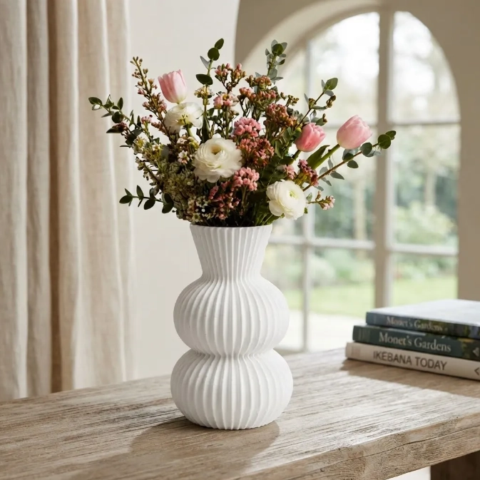 FLORERO ESTRIADO BLANCO 20 CM MODERNO PARA HOGAR - 5