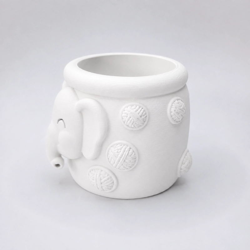 MACETERO DECORATIVO HOGAR- FORMA ELEFANTE TROMPITA 8 CM BLANCO - 5
