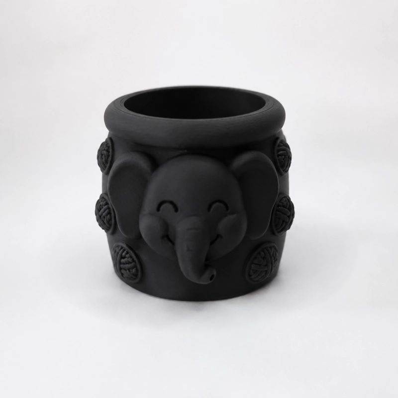 MACETERO DECORATIVO HOGAR- FORMA ELEFANTE TROMPITA 8 CM NEGRO - 3