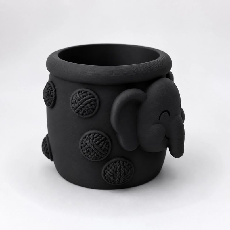 MACETERO DECORATIVO HOGAR- FORMA ELEFANTE TROMPITA 8 CM NEGRO - 4