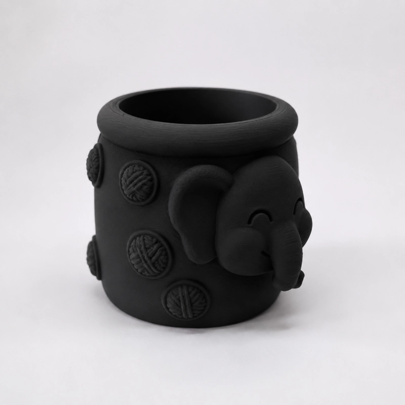 MACETERO DECORATIVO HOGAR- FORMA ELEFANTE TROMPITA 8 CM NEGRO - 5