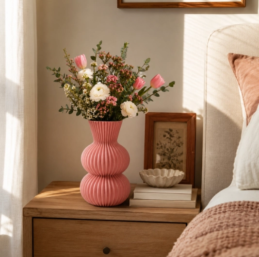 FLORERO ESTRIADO ROSA 20 CM MODERNO PARA HOGAR - 3