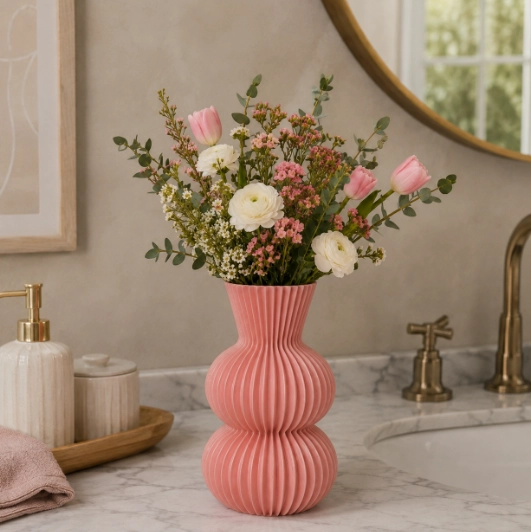 FLORERO ESTRIADO ROSA 20 CM MODERNO PARA HOGAR - 4