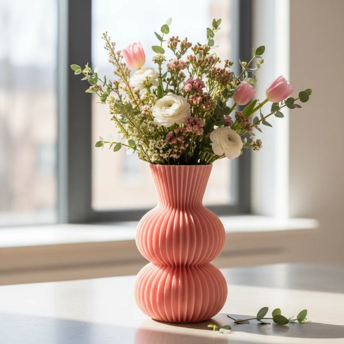FLORERO ESTRIADO ROSA 20 CM MODERNO PARA HOGAR - 5