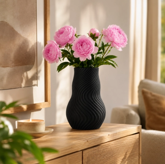 FLORERO LINEAS NEGRO 15 CM MODERNO PARA HOGAR - 1