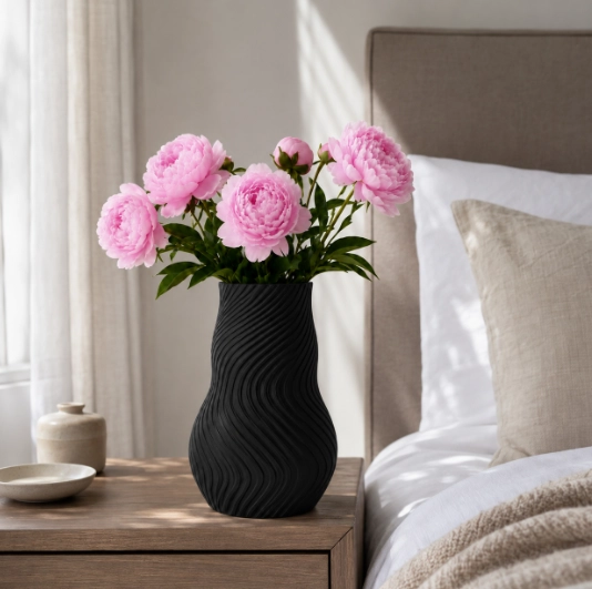 FLORERO LINEAS NEGRO 15 CM MODERNO PARA HOGAR - 3