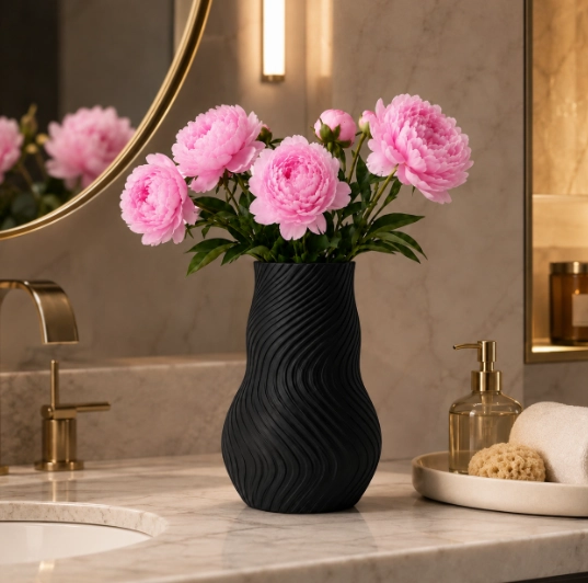 FLORERO LINEAS NEGRO 15 CM MODERNO PARA HOGAR - 4