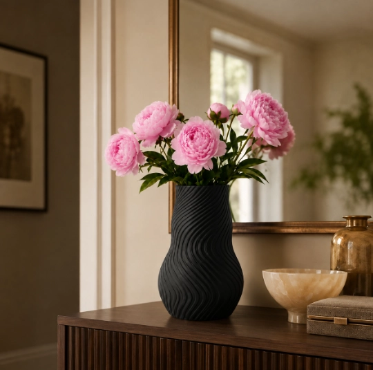 FLORERO LINEAS NEGRO 15 CM MODERNO PARA HOGAR - 5