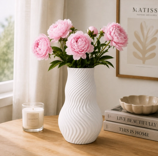 FLORERO LINEAS BLANCO 15 CM MODERNO PARA HOGAR - 1
