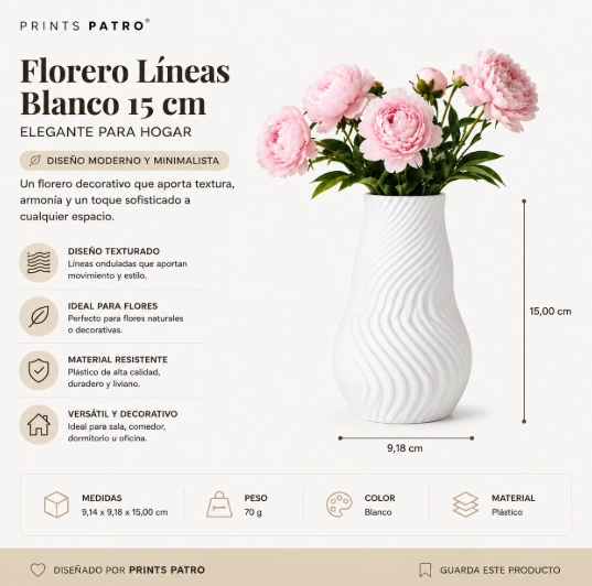 FLORERO LINEAS BLANCO 15 CM MODERNO PARA HOGAR - 2