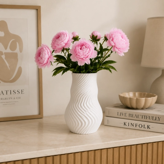 FLORERO LINEAS BLANCO 15 CM MODERNO PARA HOGAR - 3