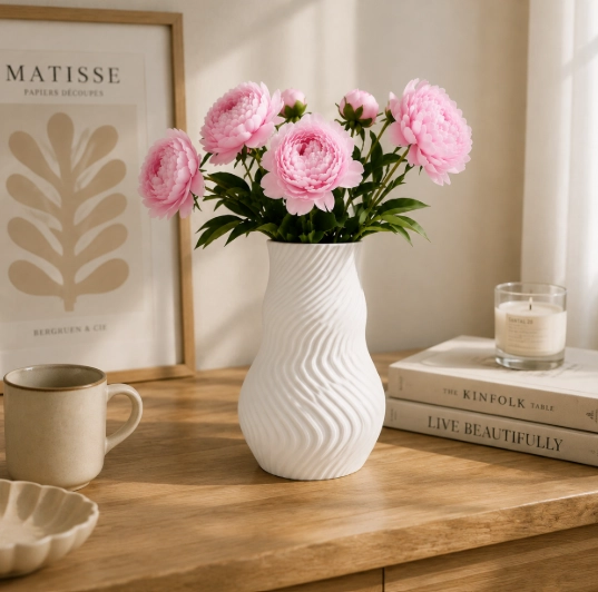 FLORERO LINEAS BLANCO 15 CM MODERNO PARA HOGAR - 4