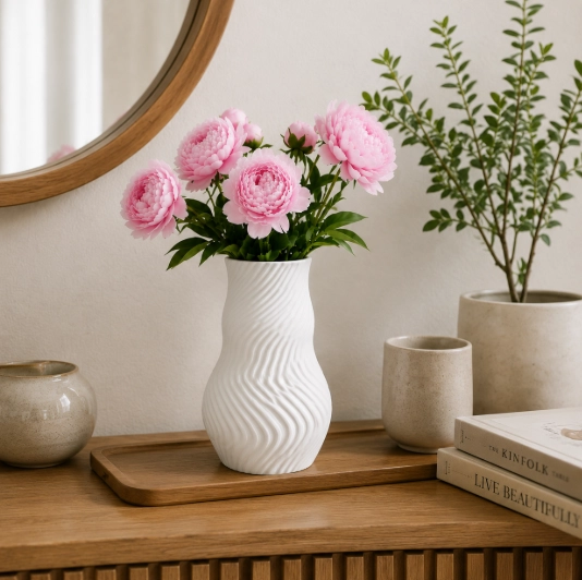 FLORERO LINEAS BLANCO 15 CM MODERNO PARA HOGAR - 5