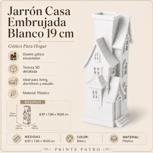 JARRON CASA EMBRUJADA BLANCO 19 CM GOTICO PARA HOGAR - 2