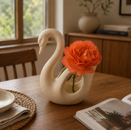 JARRON CISNE ELEGANTE BEIGE 16 CM DECORATIVO PARA HOGAR - 1