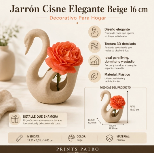 JARRON CISNE ELEGANTE BEIGE 16 CM DECORATIVO PARA HOGAR - 2