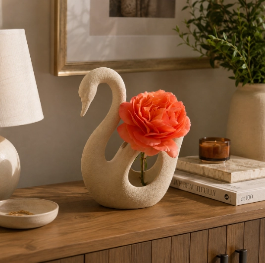 JARRON CISNE ELEGANTE BEIGE 16 CM DECORATIVO PARA HOGAR - 3