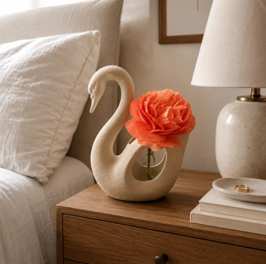 JARRON CISNE ELEGANTE BEIGE 16 CM DECORATIVO PARA HOGAR - 4