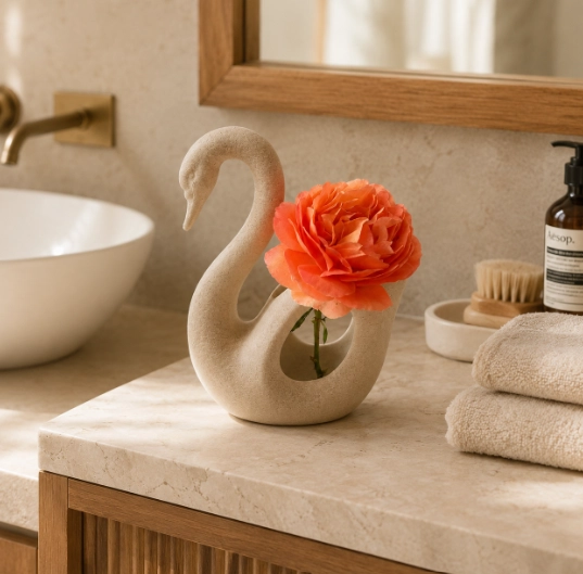 JARRON CISNE ELEGANTE BEIGE 16 CM DECORATIVO PARA HOGAR - 5