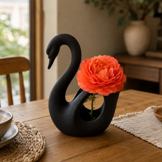 JARRON CISNE ELEGANTE NEGRO 16 CM DECORATIVO PARA HOGAR - 1