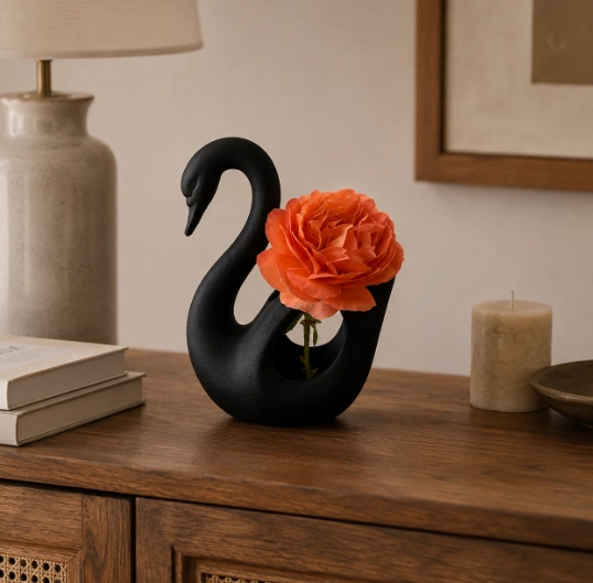 JARRON CISNE ELEGANTE NEGRO 16 CM DECORATIVO PARA HOGAR - 3
