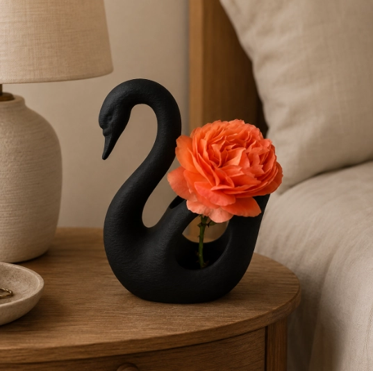 JARRON CISNE ELEGANTE NEGRO 16 CM DECORATIVO PARA HOGAR - 4