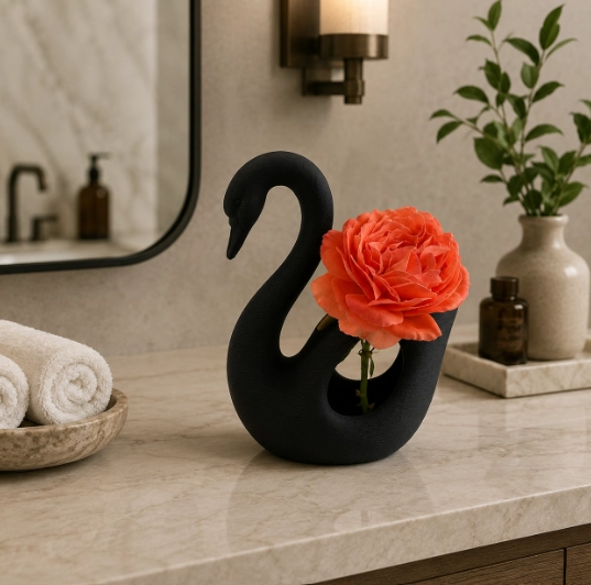 JARRON CISNE ELEGANTE NEGRO 16 CM DECORATIVO PARA HOGAR - 5