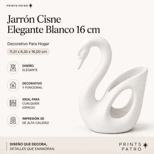 JARRON CISNE ELEGANTE BLANCO 16 CM DECORATIVO PARA HOGAR - 2