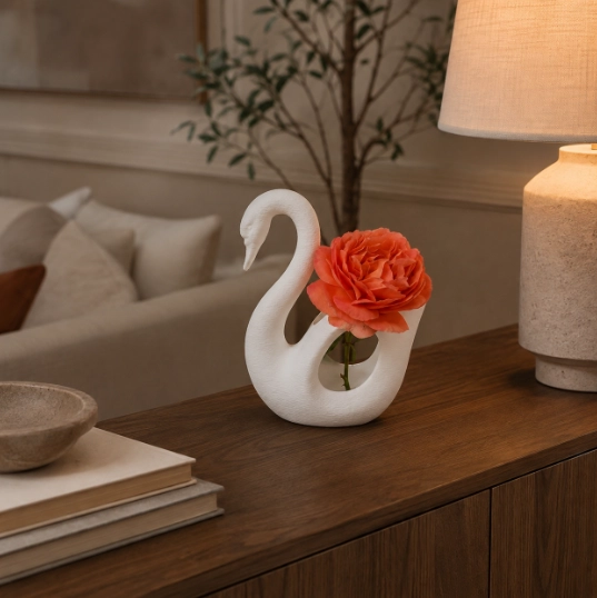 JARRON CISNE ELEGANTE BLANCO 16 CM DECORATIVO PARA HOGAR - 3