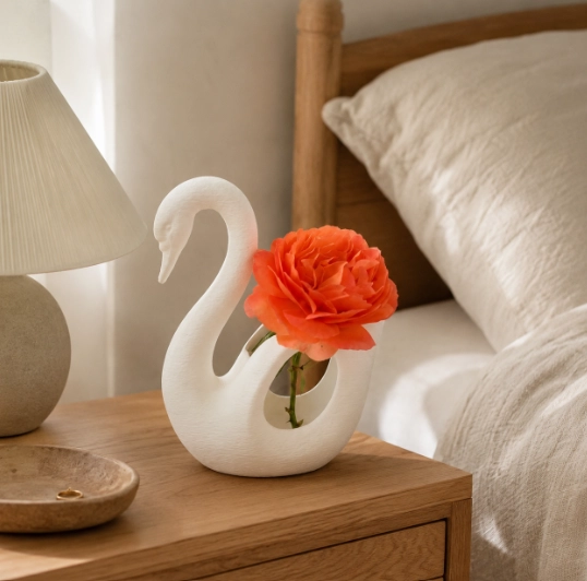 JARRON CISNE ELEGANTE BLANCO 16 CM DECORATIVO PARA HOGAR - 4