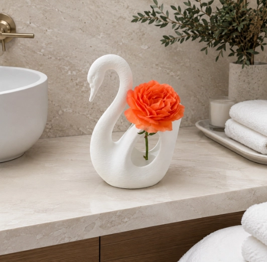 JARRON CISNE ELEGANTE BLANCO 16 CM DECORATIVO PARA HOGAR - 5