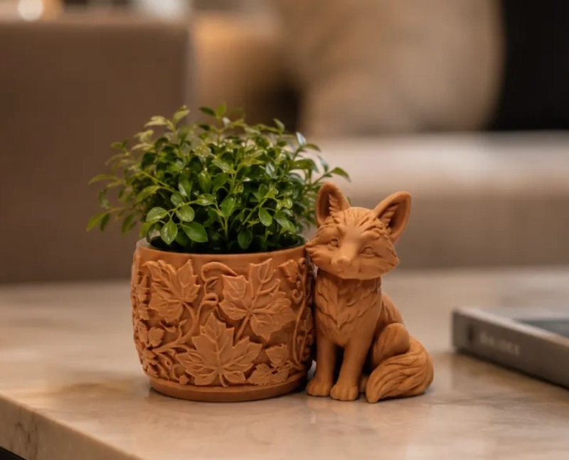 MACETERO DECORATIVO HOGAR- FORMA ZORRO 7,5 CM MARRON - 1