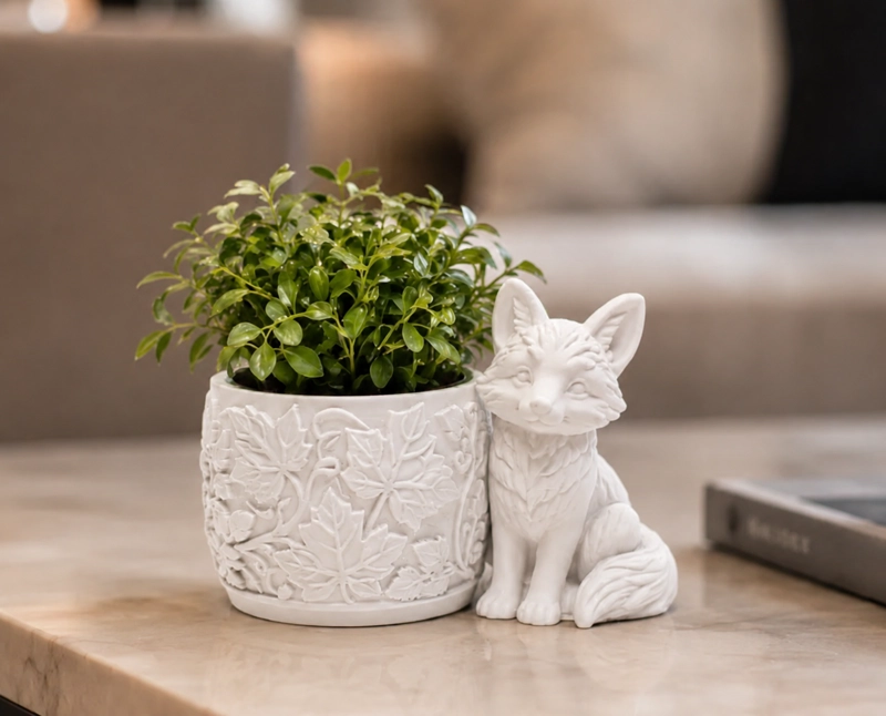 MACETERO DECORATIVO HOGAR- FORMA ZORRO 7,5 CM BLANCO - 1