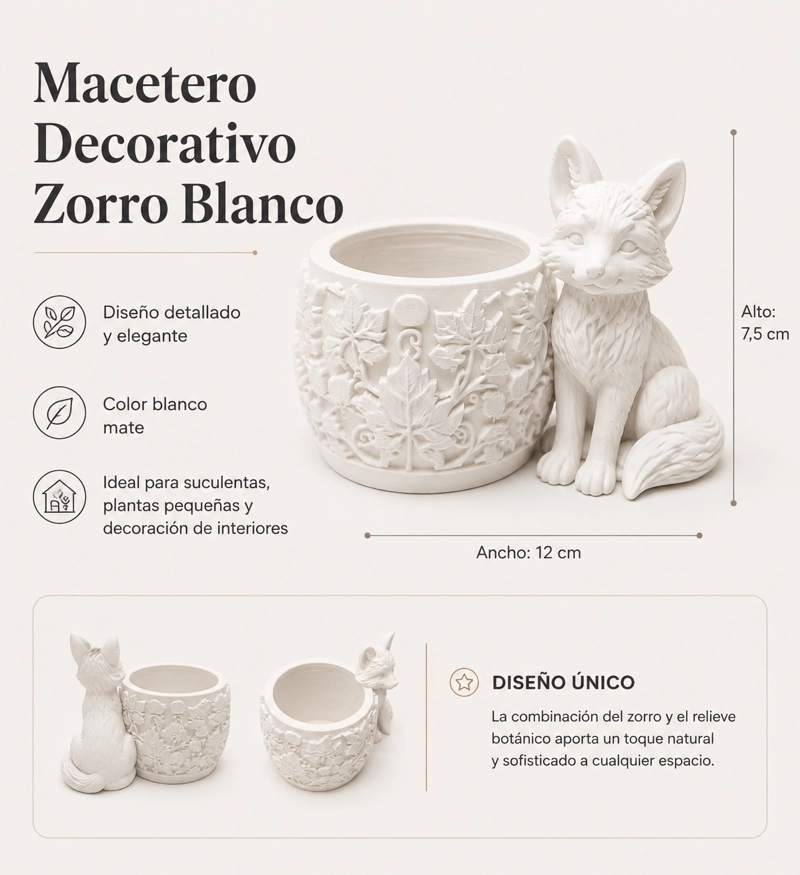 MACETERO DECORATIVO HOGAR- FORMA ZORRO 7,5 CM BLANCO - 2