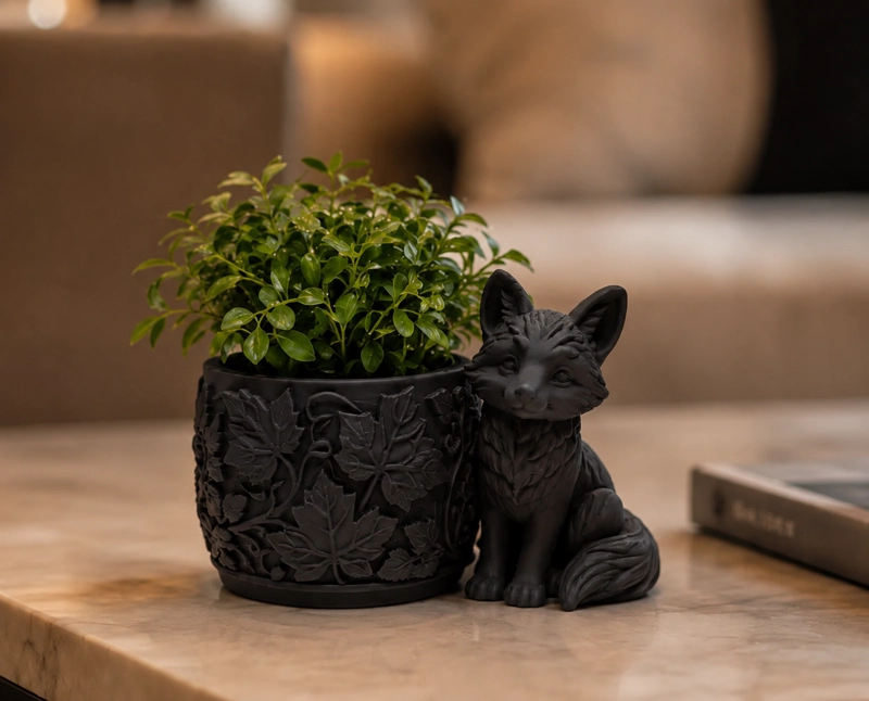 MACETERO DECORATIVO HOGAR- FORMA ZORRO 7,5 CM NEGRO - 1