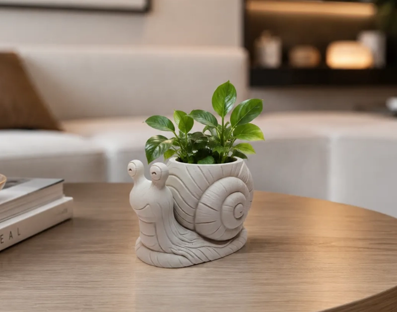 MACETERO DECORATIVO HOGAR- FORMA CARACOL 9 CM BLANCO - 1