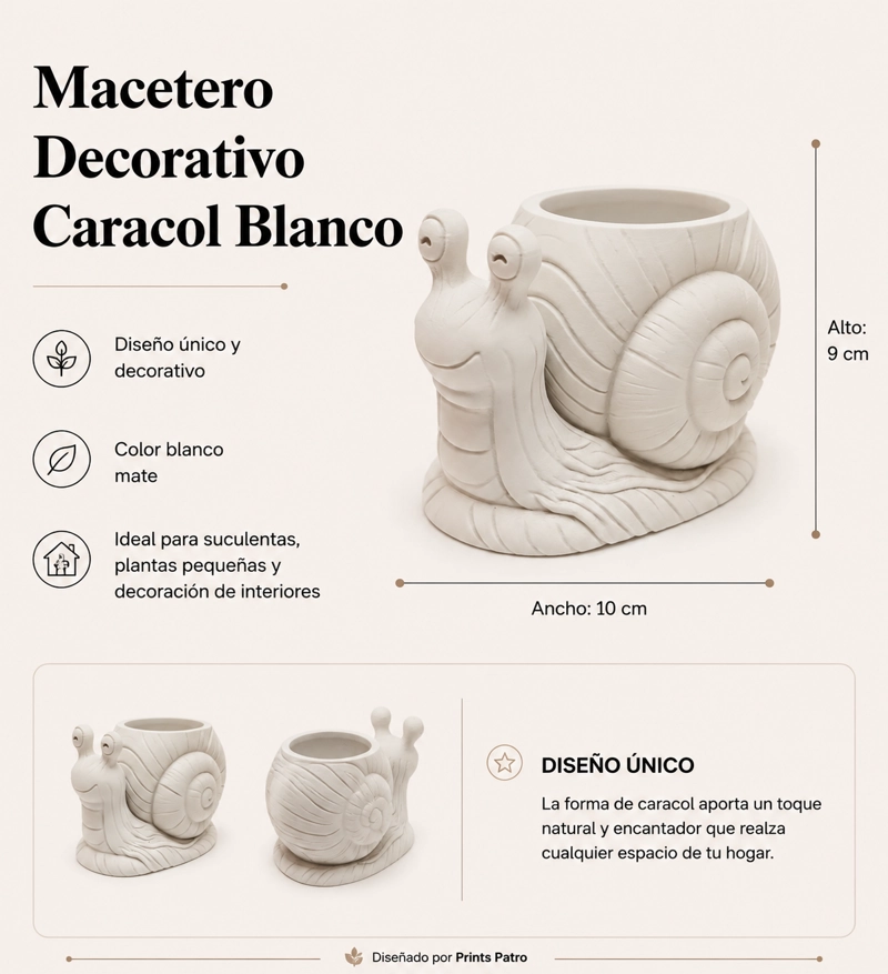 MACETERO DECORATIVO HOGAR- FORMA CARACOL 9 CM BLANCO - 2