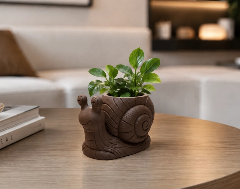 MACETERO DECORATIVO HOGAR- FORMA CARACOL 9 CM MARRON - 1
