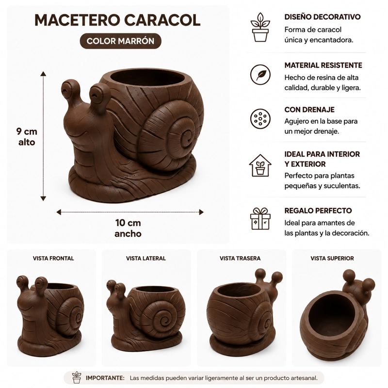 MACETERO DECORATIVO HOGAR- FORMA CARACOL 9 CM MARRON - 2