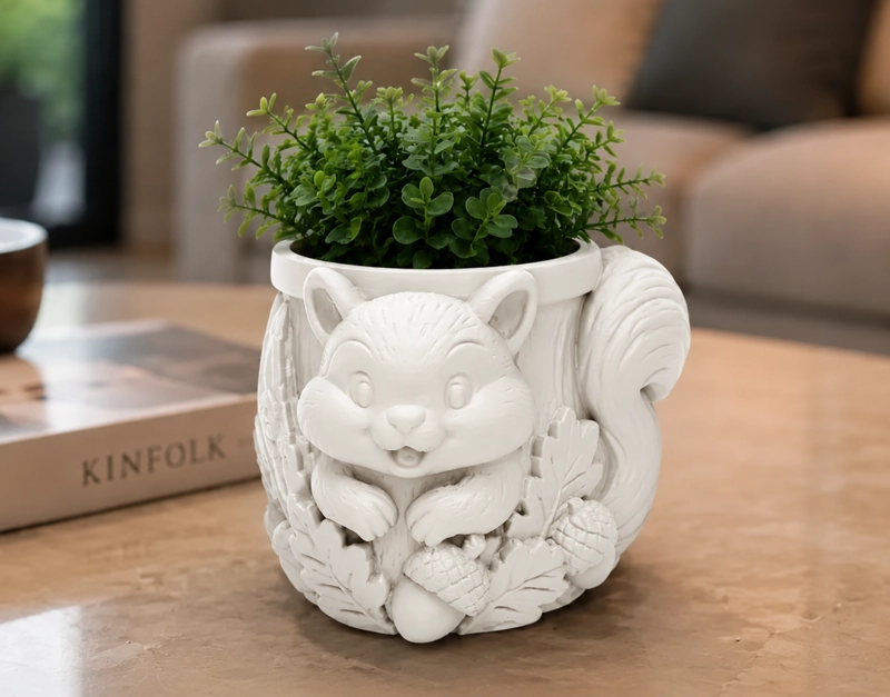 MACETERO DECORATIVO HOGAR- FORMA ARDILLA TIERNA 8 CM BLANCO - 1