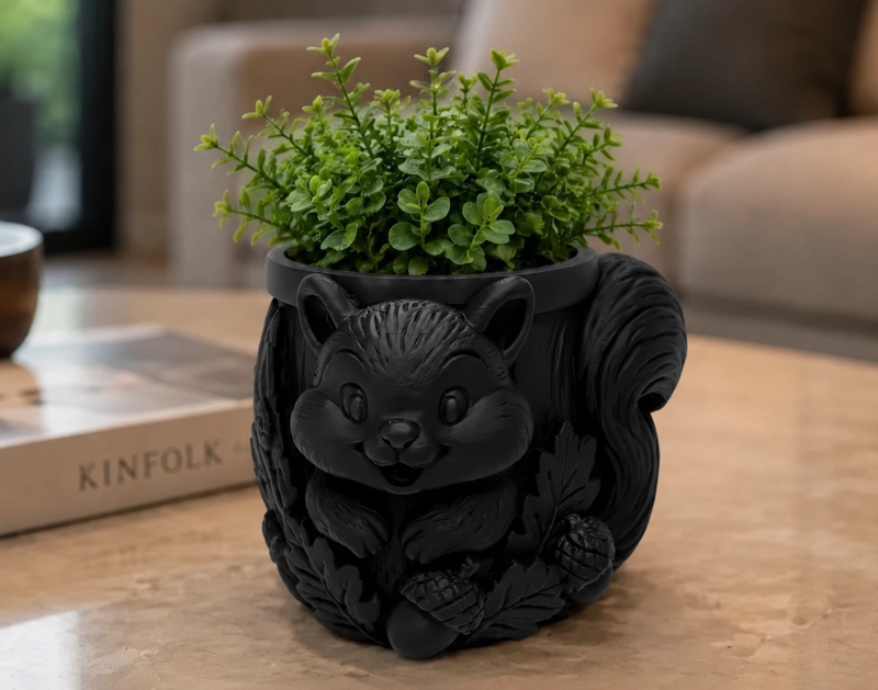 MACETERO DECORATIVO HOGAR- FORMA ARDILLA TIERNA 8 CM NEGRO - 1