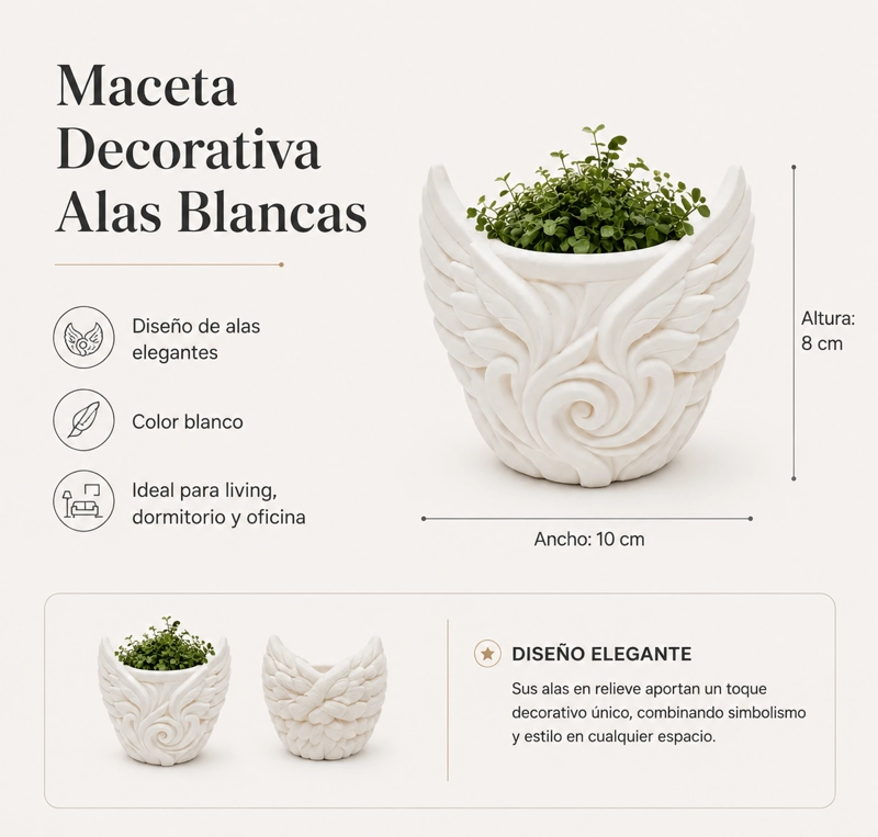 MACETERO DECORATIVO HOGAR- FORMA ALAS 9 CM BLANCAS - 2