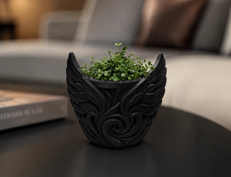 MACETERO DECORATIVO HOGAR- FORMA ALAS 9 CM NEGRAS - 1