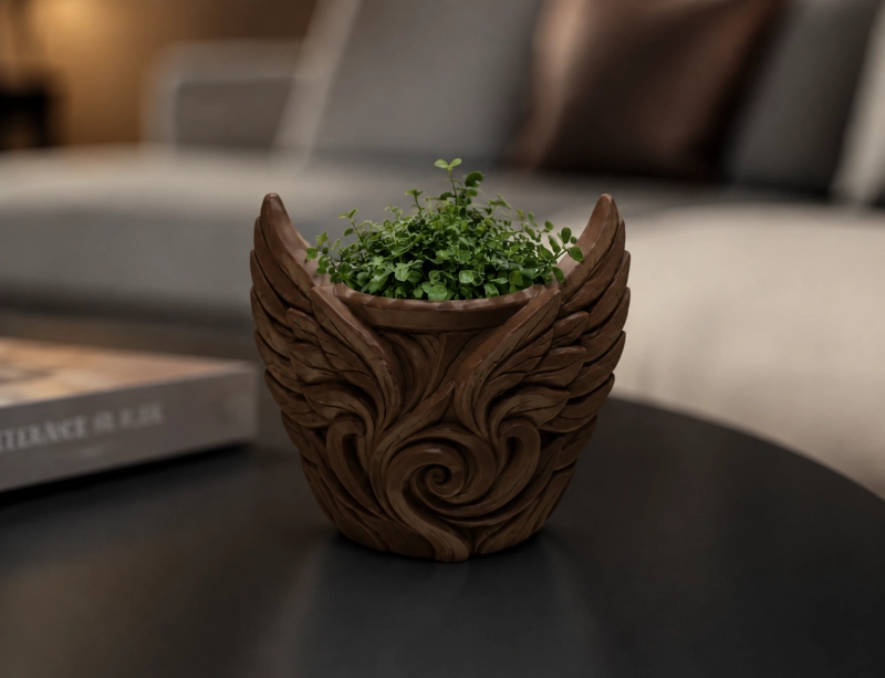 MACETERO DECORATIVO HOGAR- FORMA ALAS 9 CM MARRONES - 1
