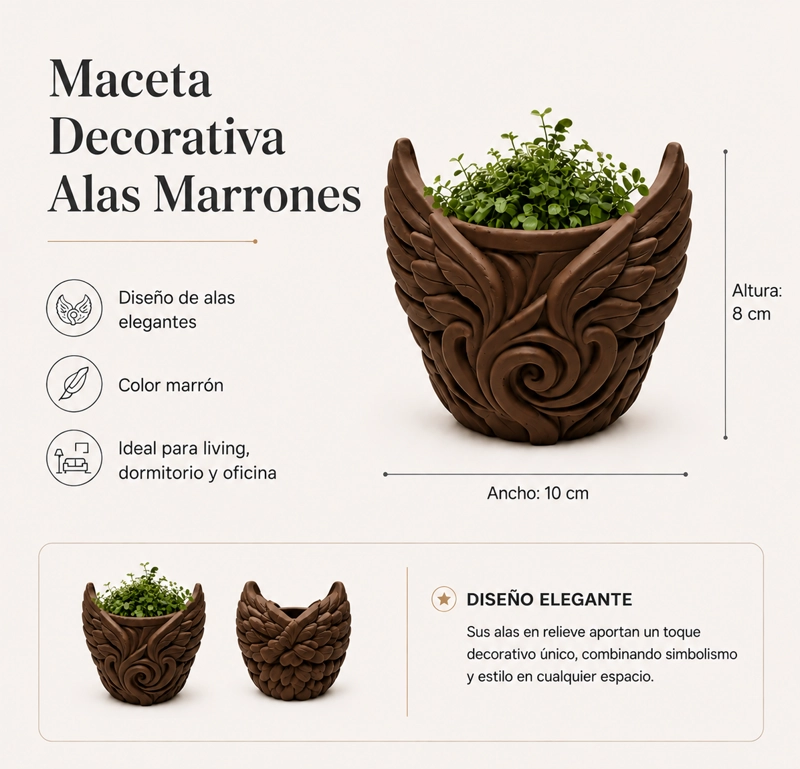 MACETERO DECORATIVO HOGAR- FORMA ALAS 9 CM MARRONES - 2