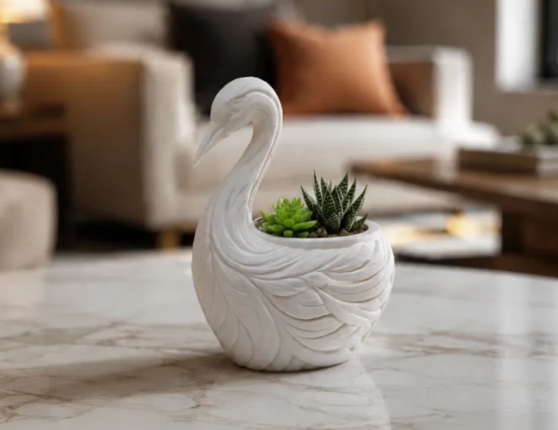 MACETERO DECORATIVO HOGAR- FORMA CISNE ELEGANTE 11 CM BLANCO - 1