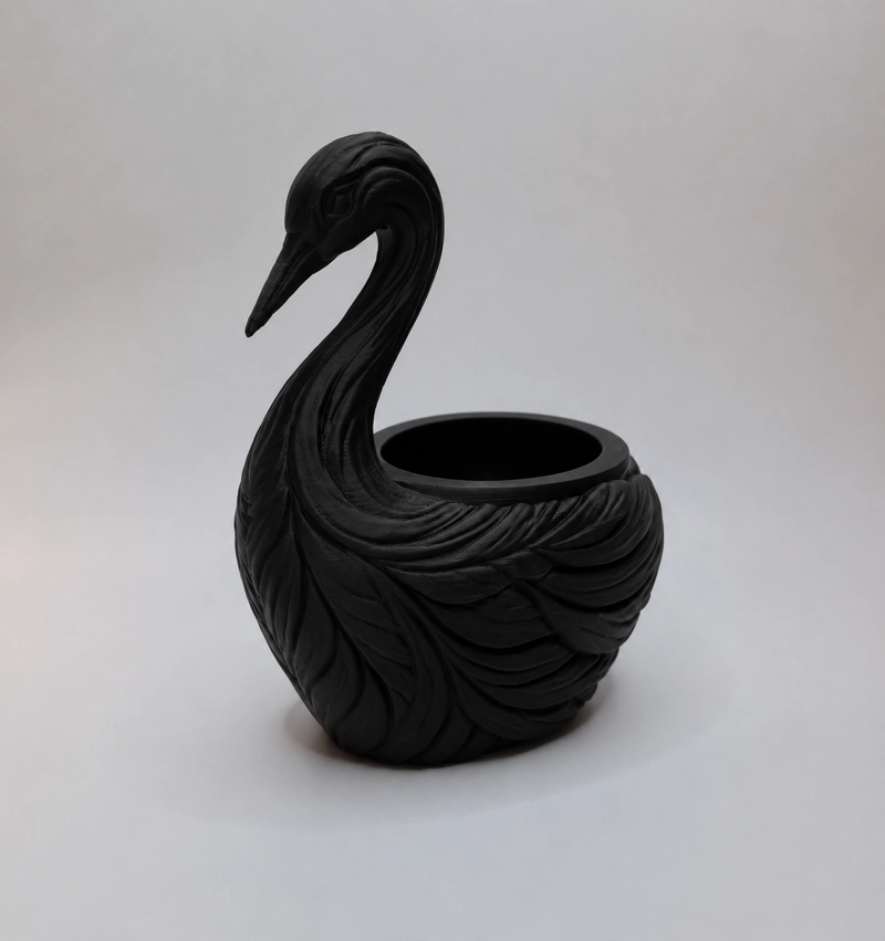 MACETERO DECORATIVO HOGAR- FORMA CISNE ELEGANTE 11 CM NEGRO - 3